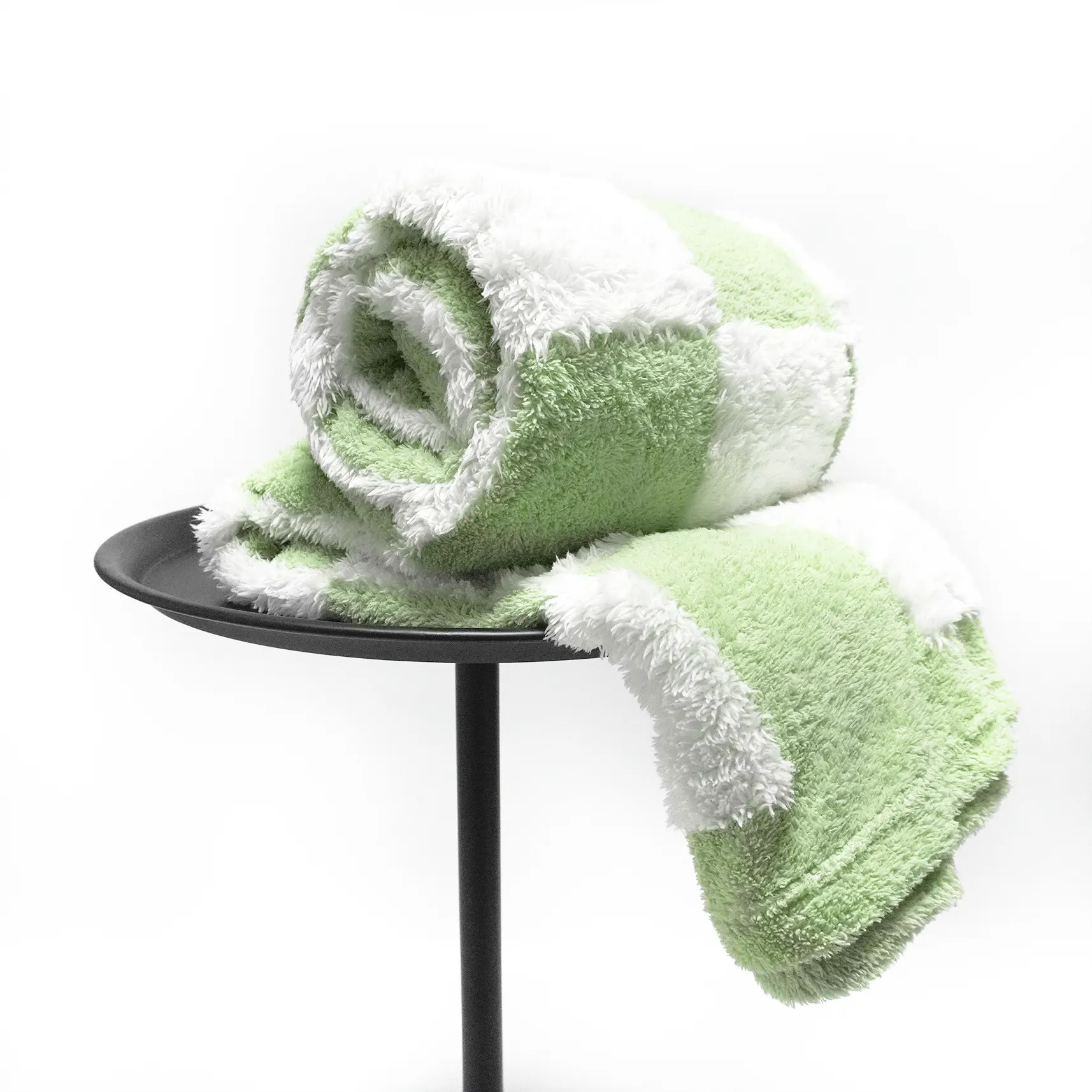 Green And White Cationic Sherpa Fleece Blanket supplier