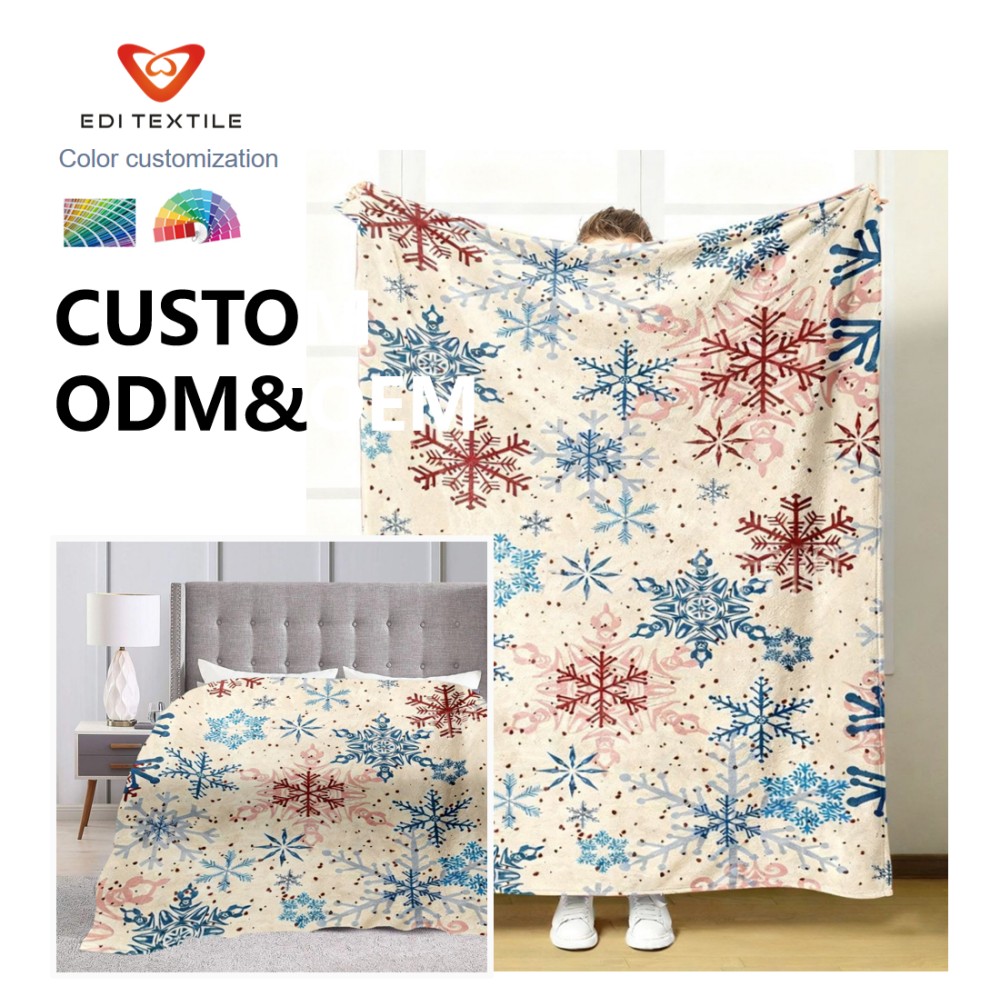 Snowflake Print Flannel Blanket Wholesale & Customizable Throw for Medium/Large Supermarkets, Corporate Holiday Gifting