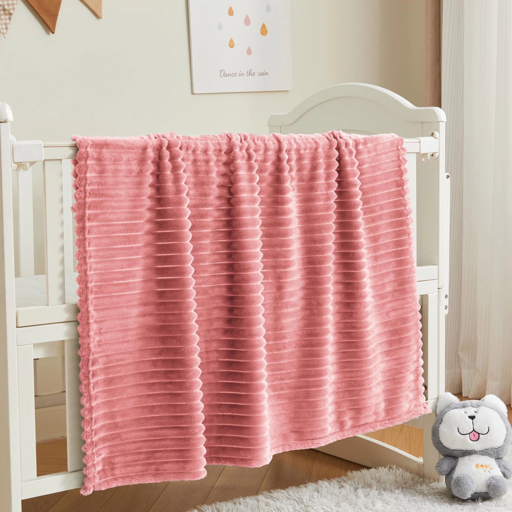 Fleece Throw Blanket for Couch Ribbed Jacquard Soft Warm Decorative Fuzzy Blanket Cozy Fluffy Plush Lightweight Throw Blankets