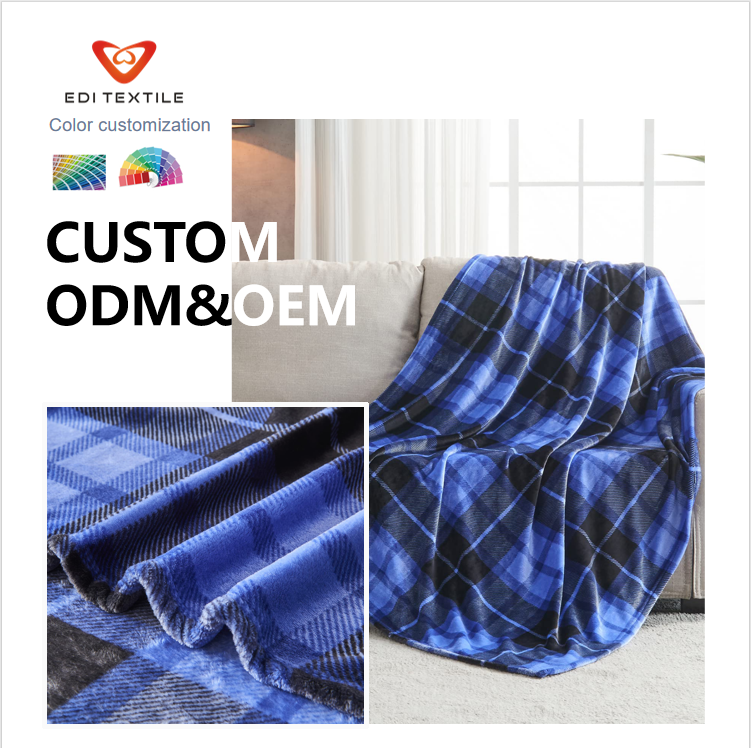 blue and grey rhomboid flannel fabric-7