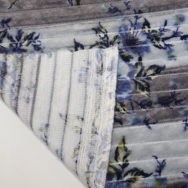 Flower Print Flannel Fleece With Stripes Jacquard factory