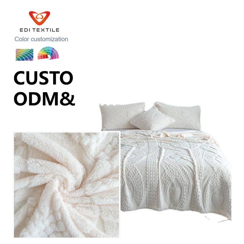 White Heart Jacquard Double Sided Reversible Sherpa Fleece Throw Blanket Ultra Thick Cloud Soft Warm Cozy Blanket for Couch Sofa Bed, Dual Layer Plush Blanket for Apartment Dorm Bedroom Living Room Everyday Home Use