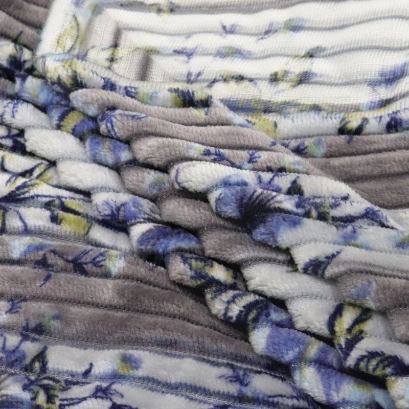 Flower Print Flannel Fleece With Stripes Jacquard details