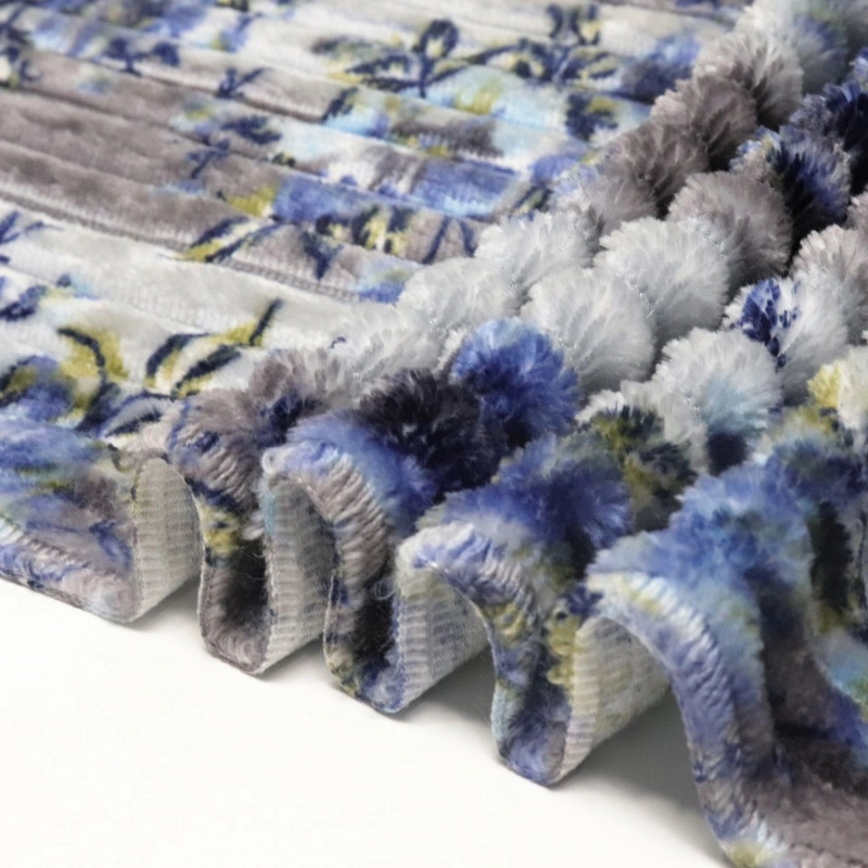 Flower Print Flannel Fleece With Stripes Jacquard supplier