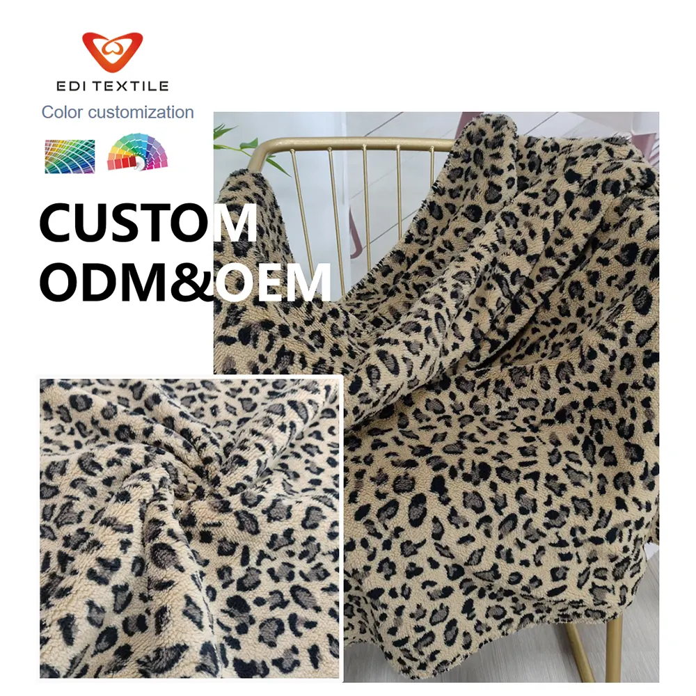 Soft Custom Leopard Print Sherpa Fleece Blanket  for Wholesalers and Chain Supermarkets