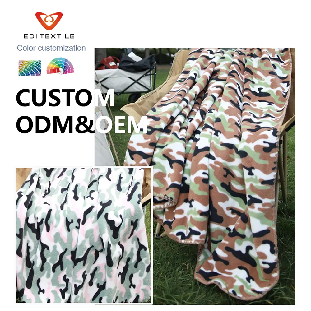 Camouflage Print Polar Fleece Throw Blanket Lightweight Breathable Soft Low-Pill Warm Blanket for Sofa Couch Bedroom Bed Indoor Outdoor Camping Travel