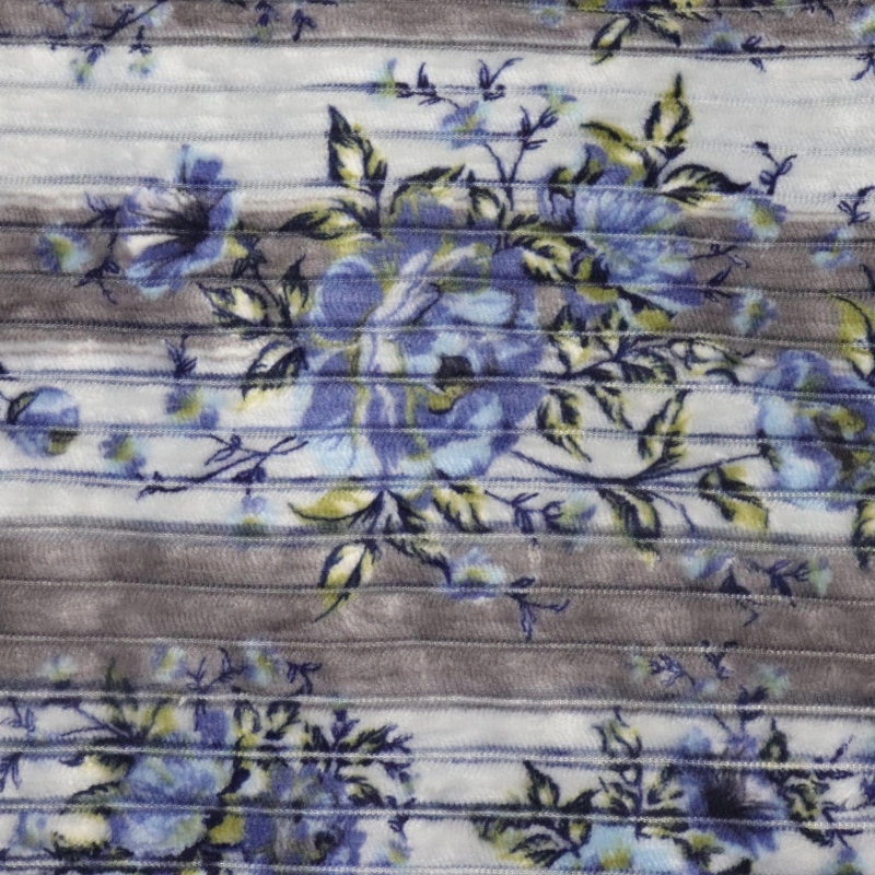 Flower Print Flannel Fleece With Stripes Jacquard manufacture