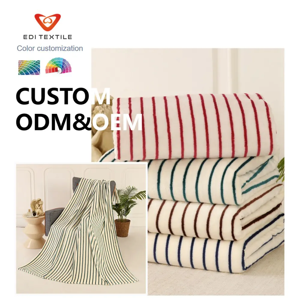 Wholesale Minimal Striped Print Flannel Blanket Warm Lightweight Soft Throw for Custom Bulk Orders