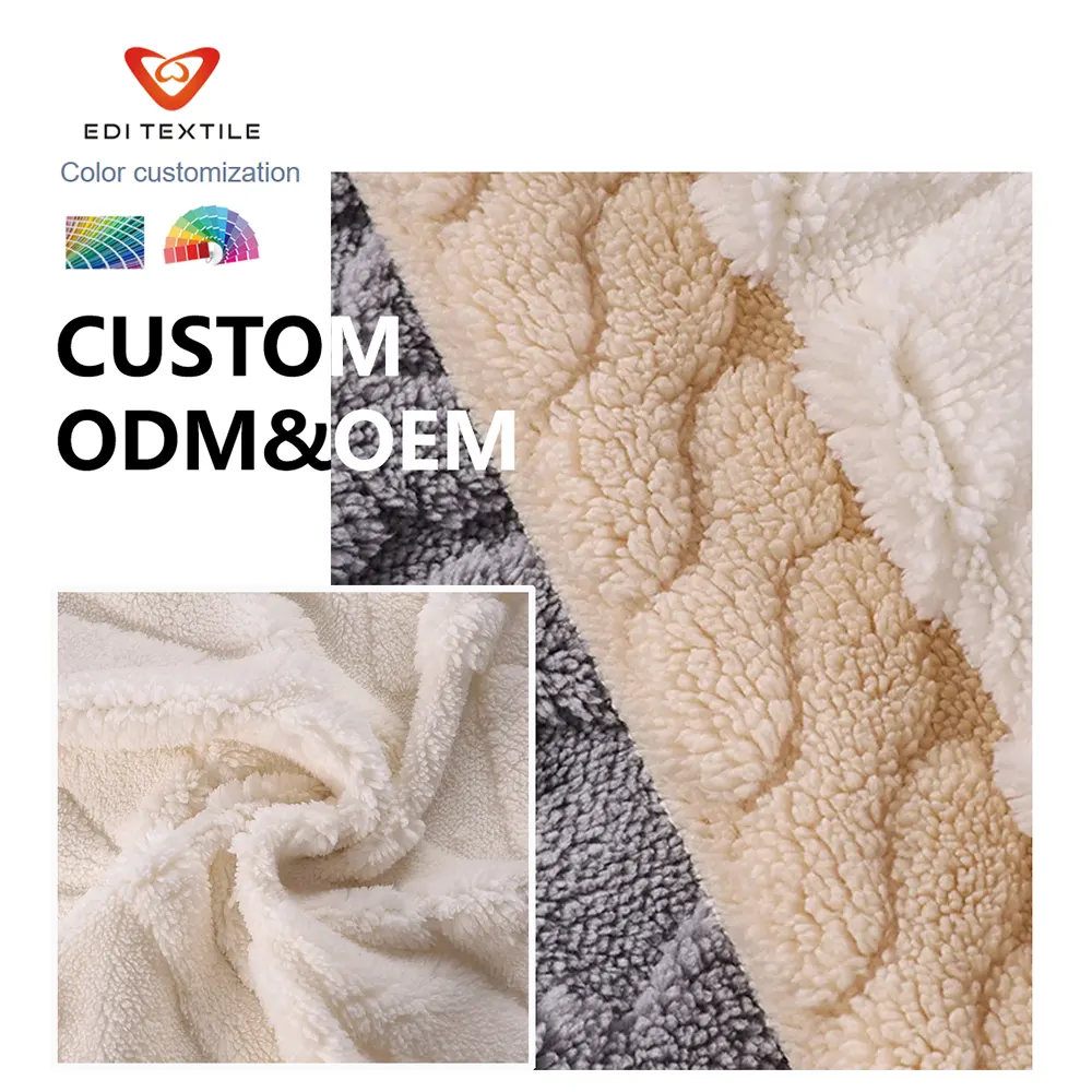 Wholesale 3D Jacquard Sherpa Fleece Blanket Fabric Textile for Throw Blanket Sofa Cover Pet Mat Home Textile Manufacturing