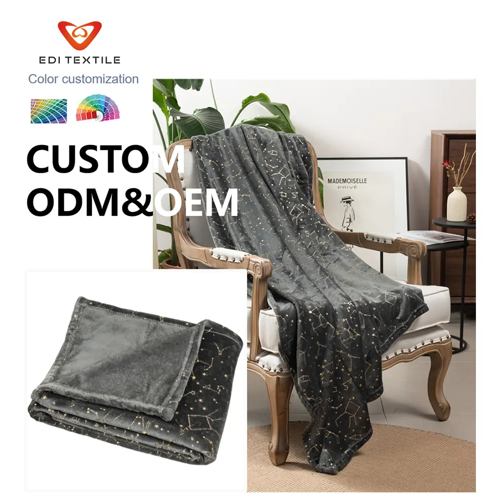 Gold Foil Print Flannel BlanketODM OEM Custom Service for Wholesalers, Chain Supermarkets and Global Importers