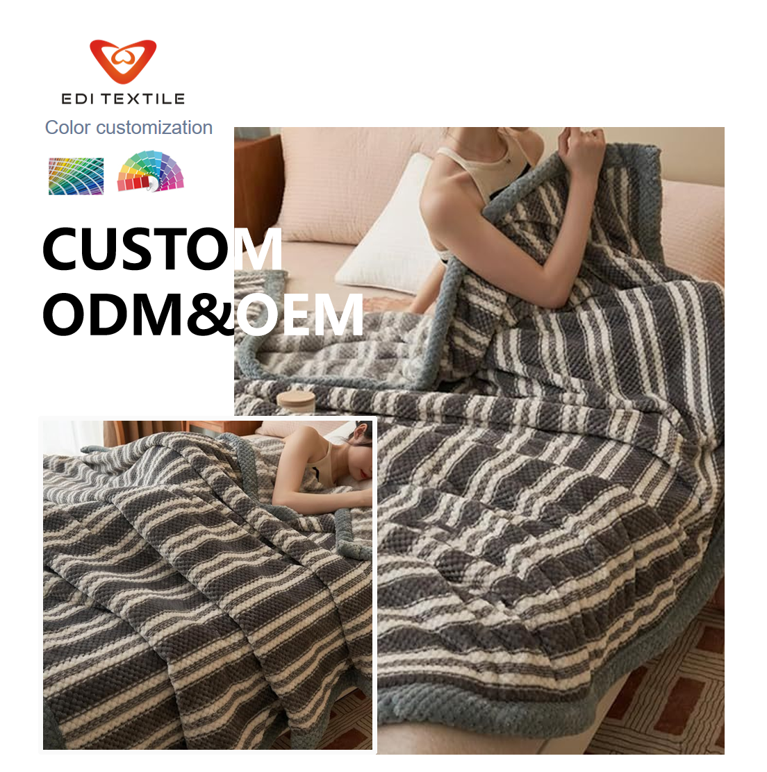 Custom Striped Jacquard Thick Flannel Throw Blanket  for Wholesalers, Chain Supermarkets & Global Importers