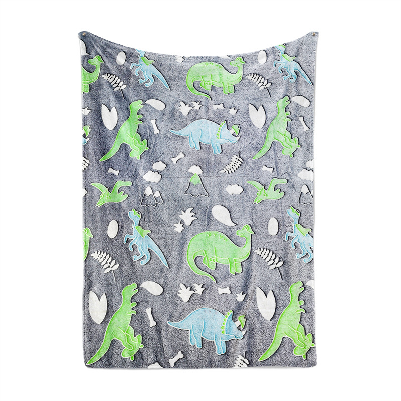 Selimut Flanel Bercahaya dalam Gelap Kustom ODM/OEM – Motif Dinosaurus, Warna Dapat Disesuaikan, Lembut & Nyaman untuk Pedagang Eceran, Importir, dan Superstore dalam Grosir Massal