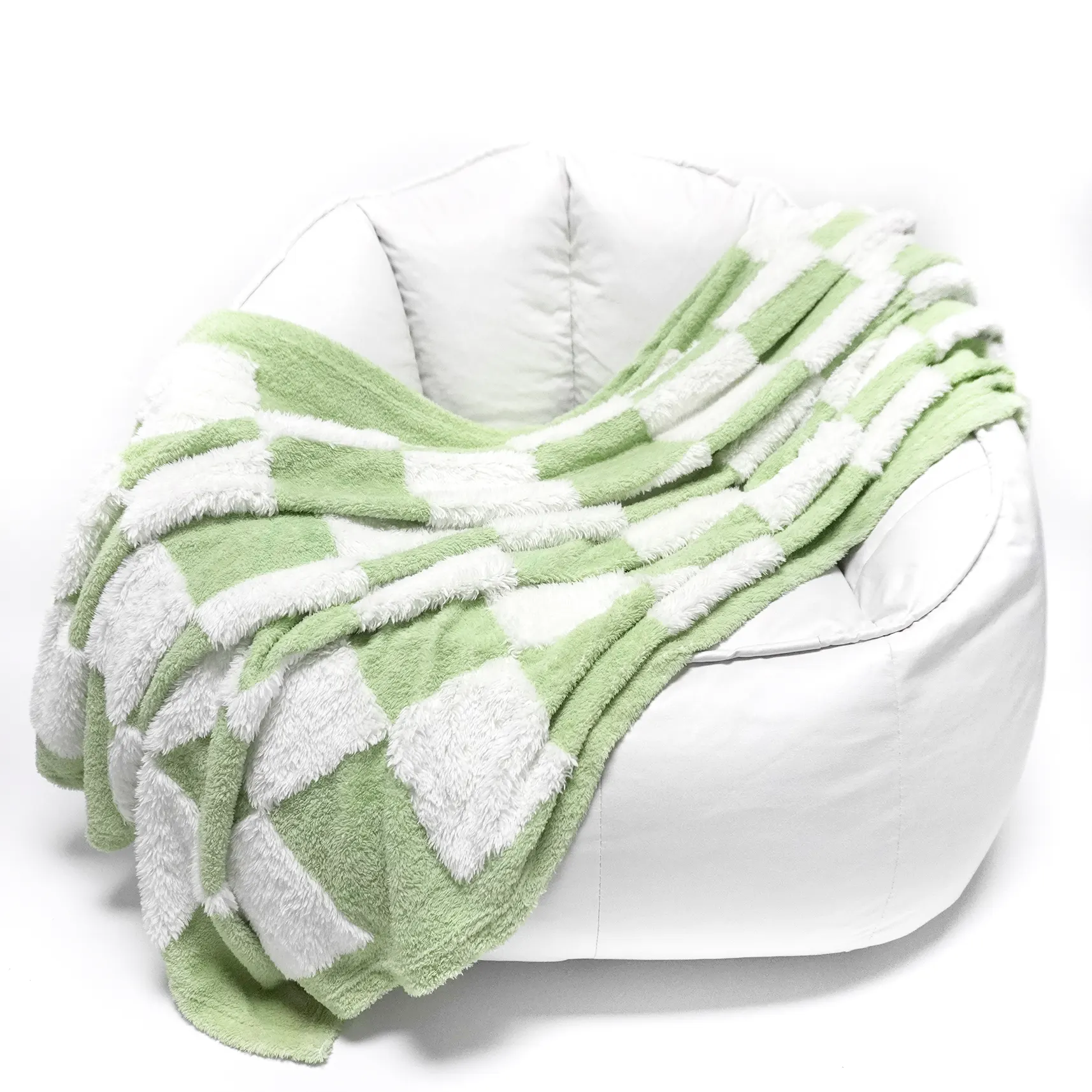 Green And White Cationic Sherpa Fleece Blanket factory