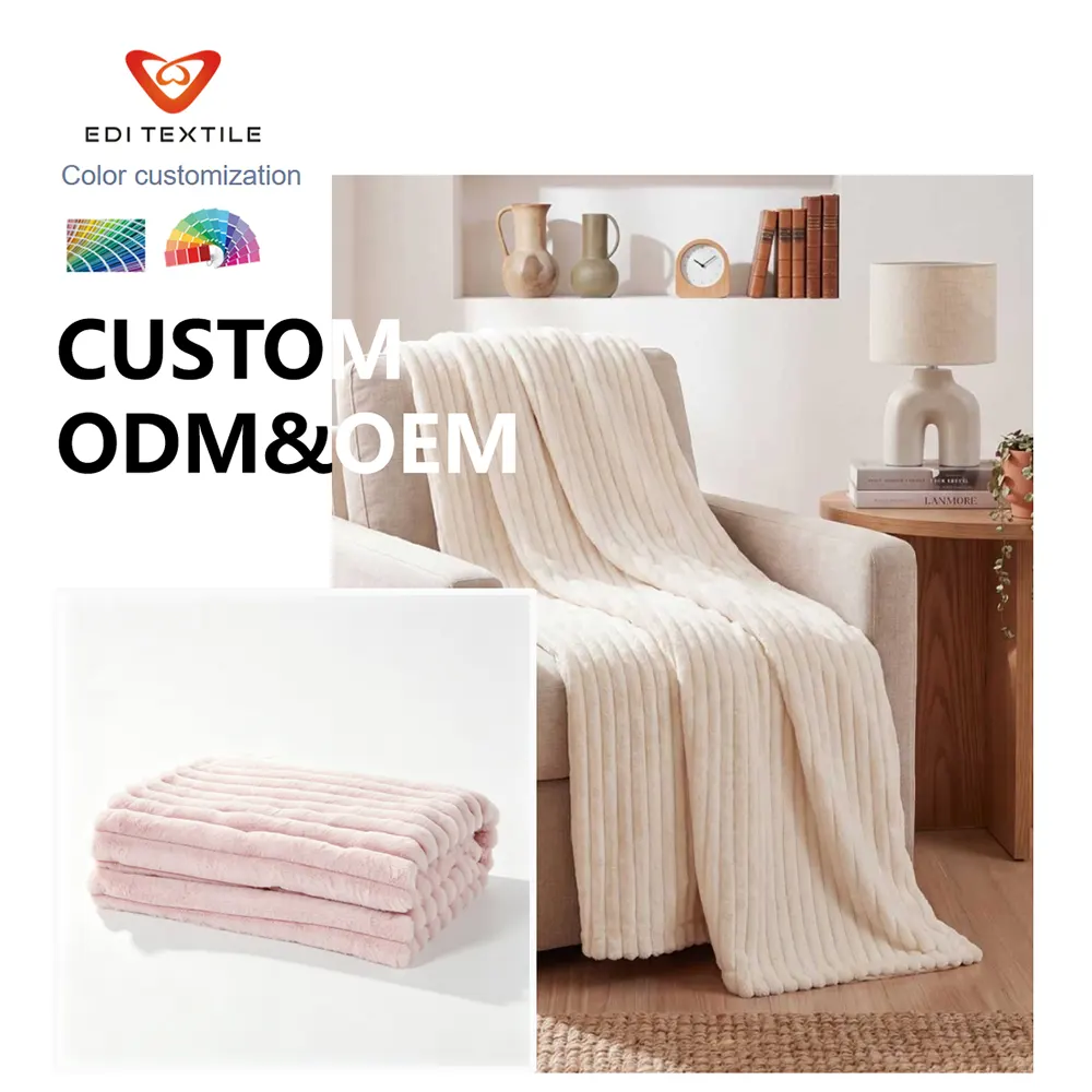 Soft Warm Custom Strip Jacquard Flannel Blanket  for Wholesalers and big Supermarkets