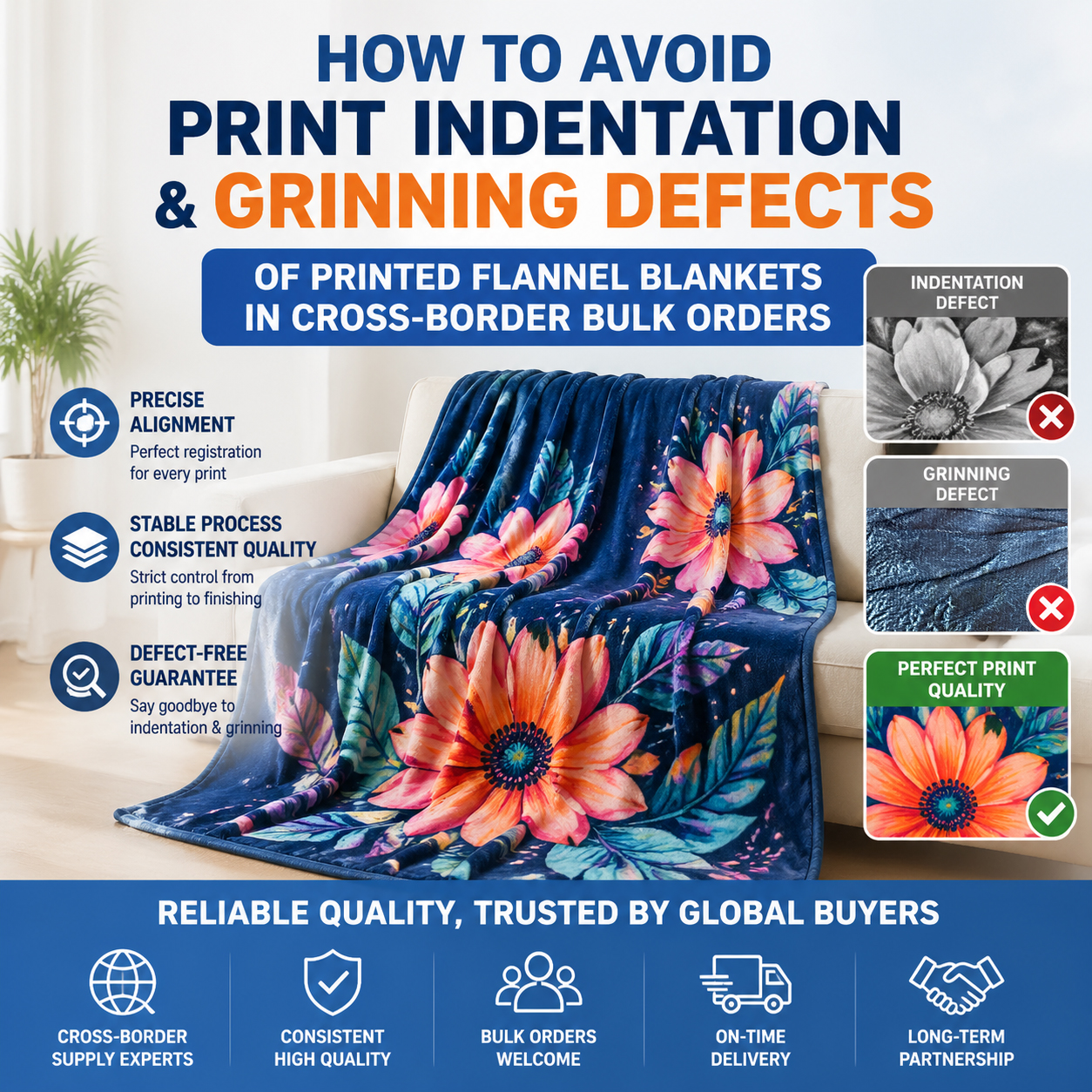How to Avoid Print Indentation and Grinning Defects of Digital Printed Flannel Blankets after shipping