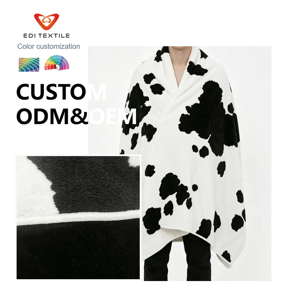 Custom  Soft Warm Black White Cow Pattern Print Flannel Throw Blanket for Wholesalers, Chain Supermarkets & Global Importers
