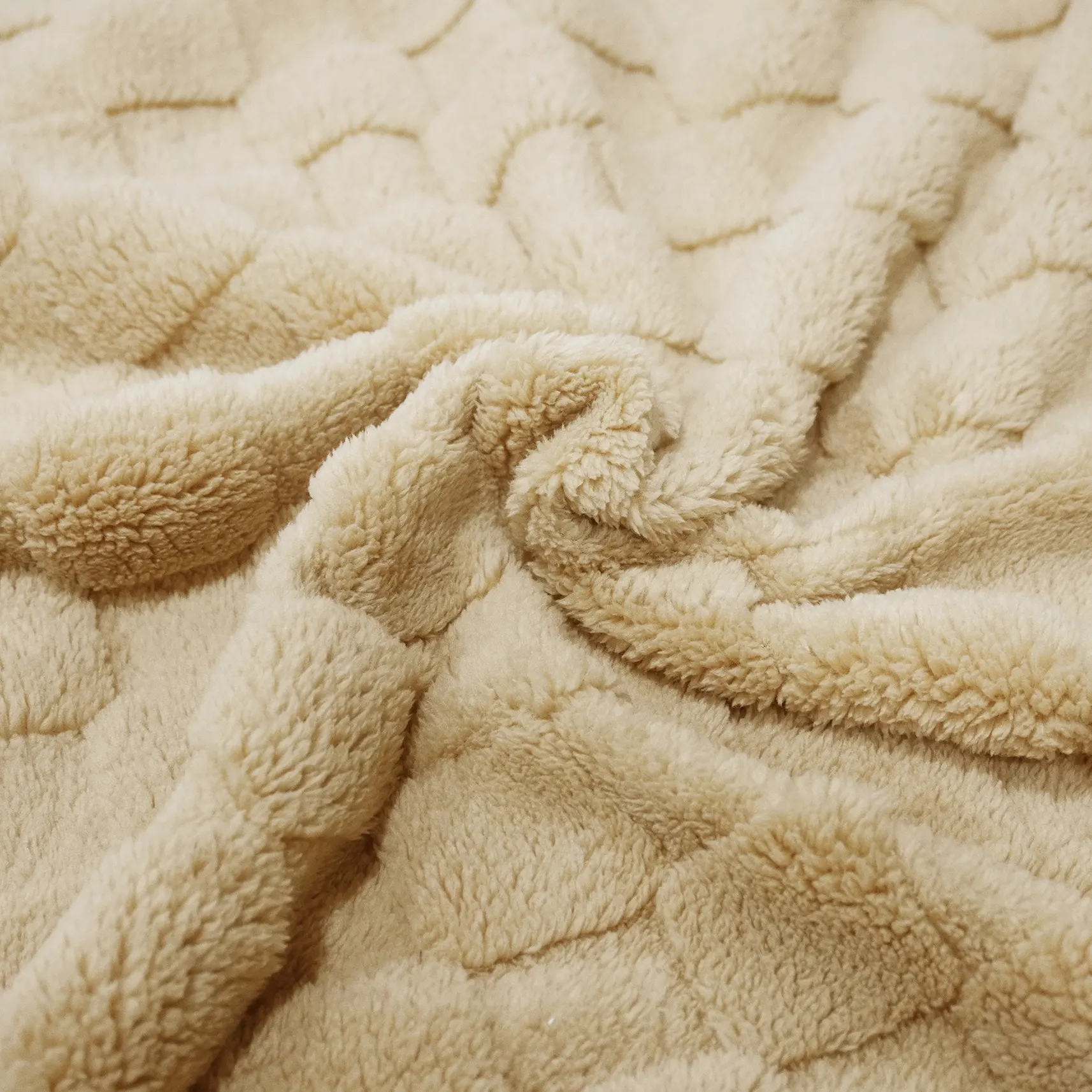 Camel Checkerboard Jacquard Sherpa Fleece Blanket details