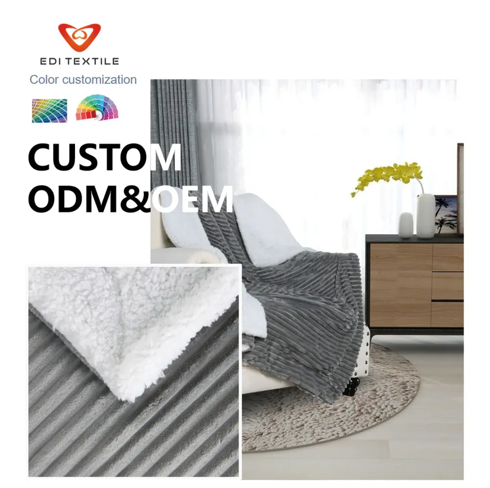 Individuell bedruckte, gerippte, zweilagige Flanell-Sherpa-Wurfdecke mit Firmenlogo, personalisierte Logo-Wurfdecke als Corporate-Geschenk mit individueller Verpackung für Großhandels-Bulkbestellungen