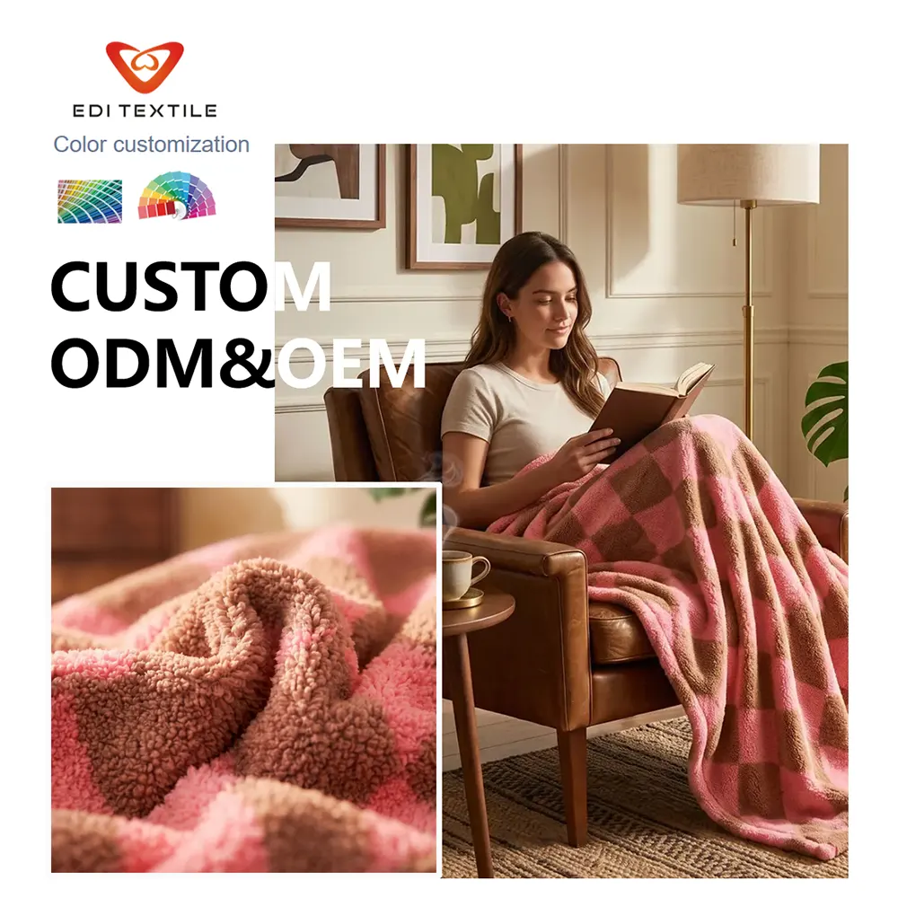 Customizable Pattern Color Size Checkered Printed Sherpa Blanket for B2B bulk orders