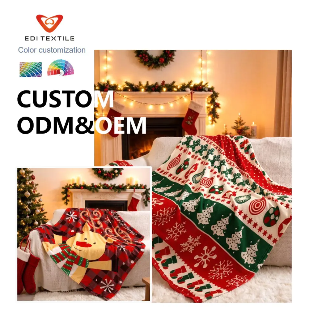 Direkt vom Hersteller: Individuelle OEM-/ODM-Massenanfertigung – Kollektion von Flanell-Fleece-Wurfdecken mit Weihnachtsmotiven für Supermarktketten, globale Heimtextil-Importeure und Großhändler