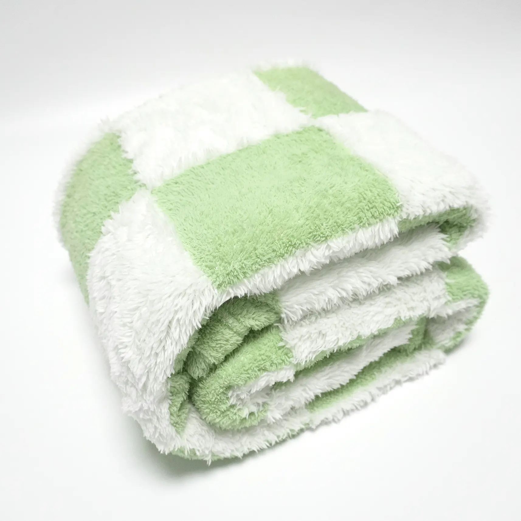 Green And White Cationic Sherpa Fleece Blanket supplier