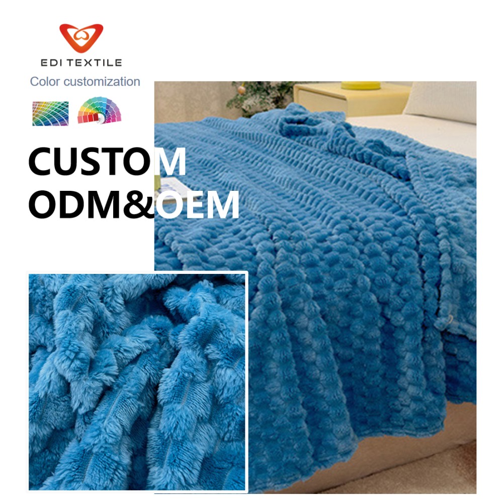 Premium Custom Color Jacquard Flannel Throw Blanket Decorative 3D Raised Pattern Blanket for Designer Sofa Master Bed