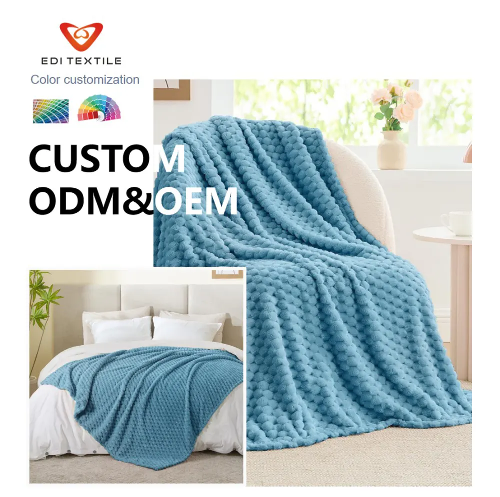 Soft Warm  Bubble  Jacquard Flannel Blanket Bulk Supply for Wholesalers, Chain Supermarkets & Global Home Textile Importers