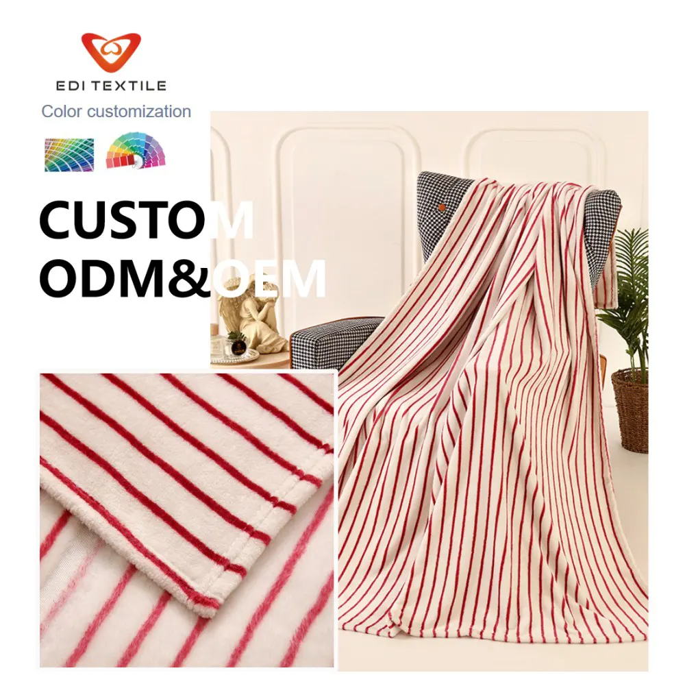 Wholesale Striped Print Flannel Blanket Soft Cozy Linear Stripe Throw for Bulk Supply