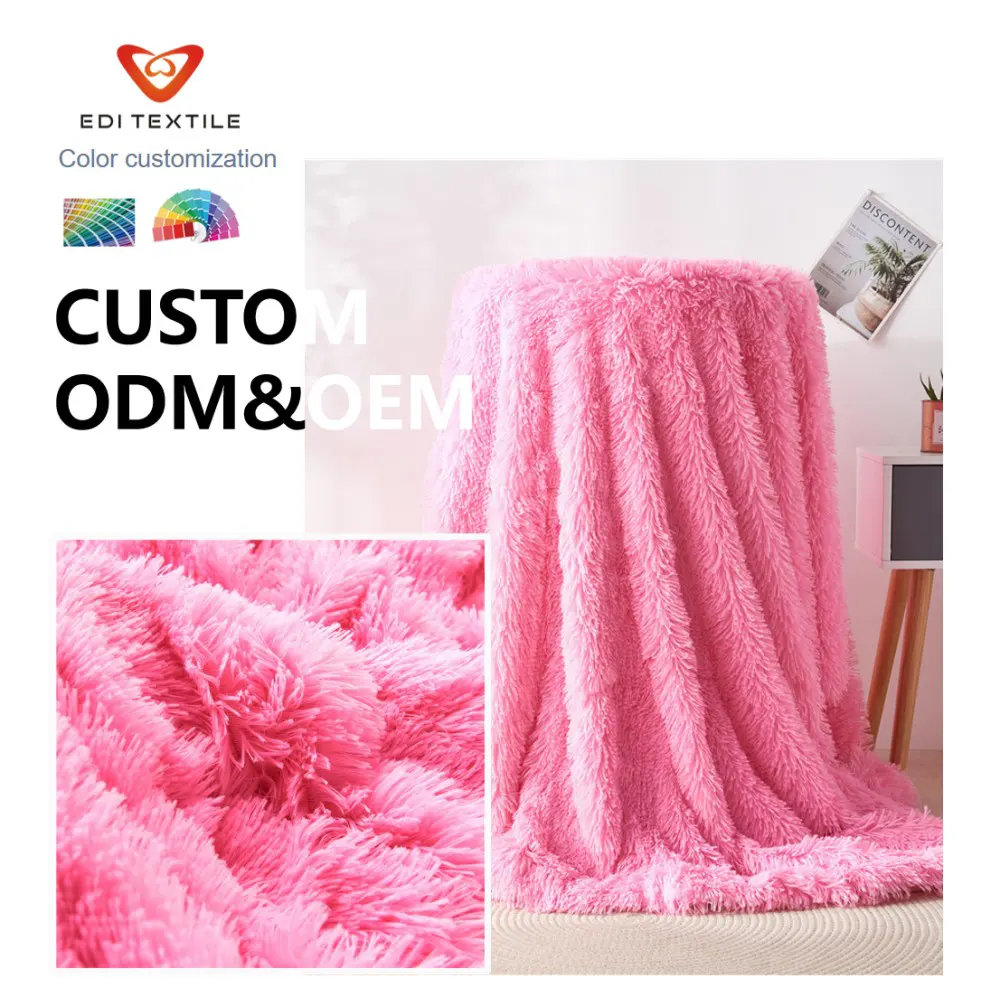 Custom Bright Pink Shaggy PV Fleece Throw Blanket Ultra Fluffy Cloud-Like Fuzzy Cozy Warm Blanket for Couch Sofa Girls Bedroom Kids Nursery Bed