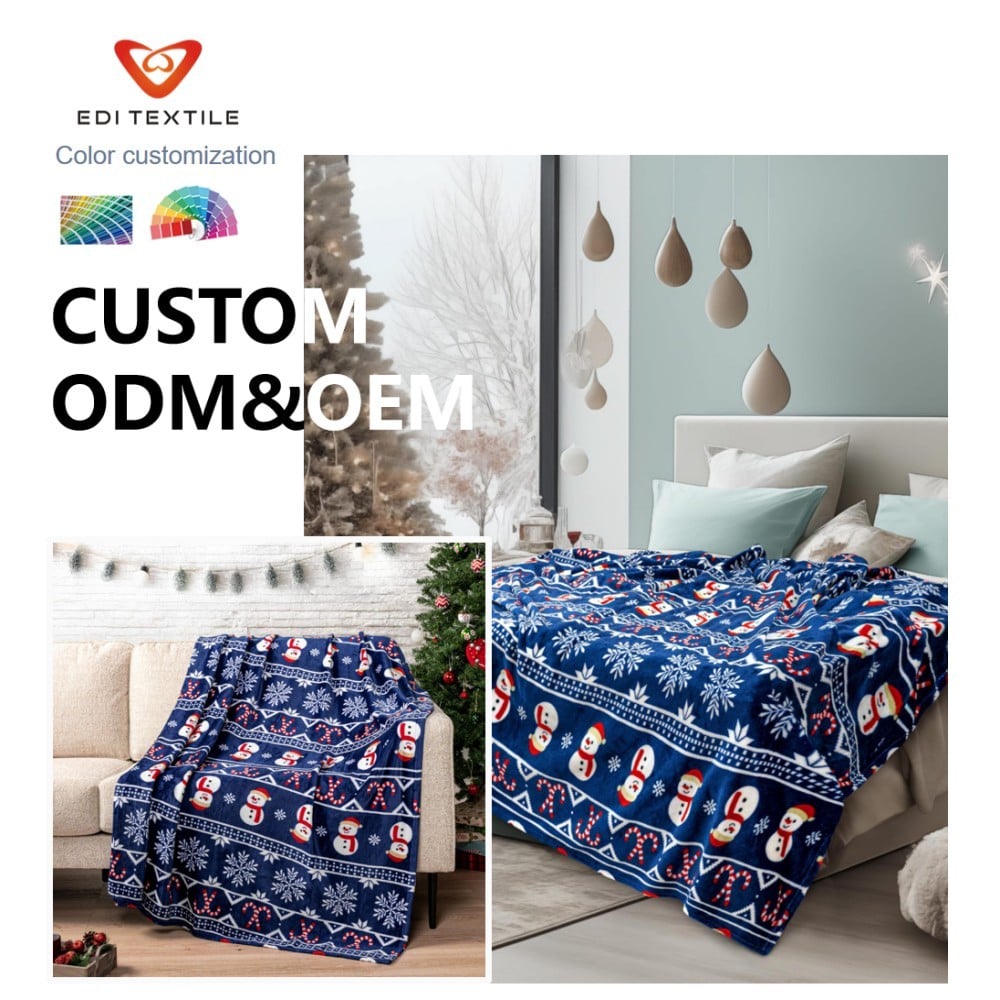 Christmas Print Flannel Blanket, Soft Lightweight Cozy Holiday Throw Blanket for Bedroom Sofa Couch 