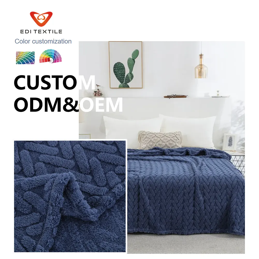 Navy Blue Chevron Jacquard Sherpa Fleece Blanket, Classic Textured Plush Throw for Mass Market Chain Supermarket Home Goods OEM ODM private label bulk supply 