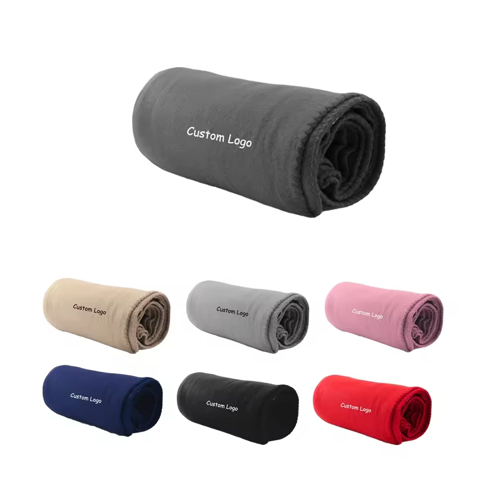 Wholesale Customized LOGO Printed Two Side Brush Solid Color Promotion Portable Polyester Plain Polar Fleece Blanket Roll Pack