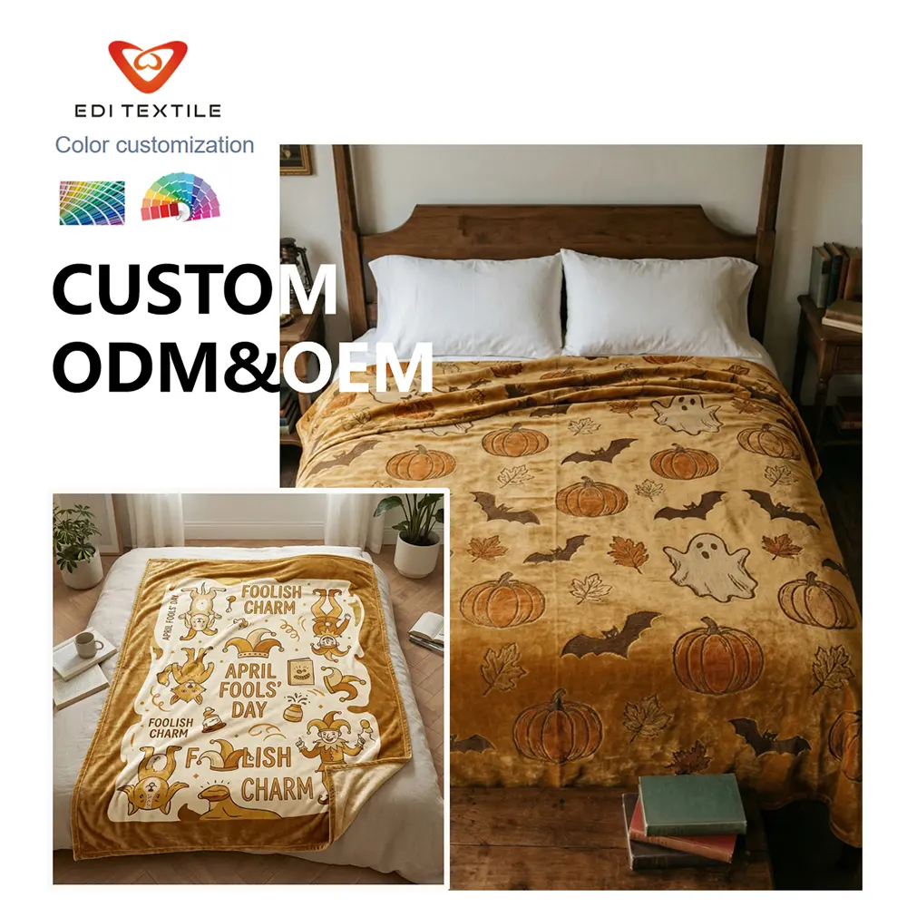 Custom Vintage Halloween Printed Flannel Blanket for Wholesalers, Chain Supermarkets