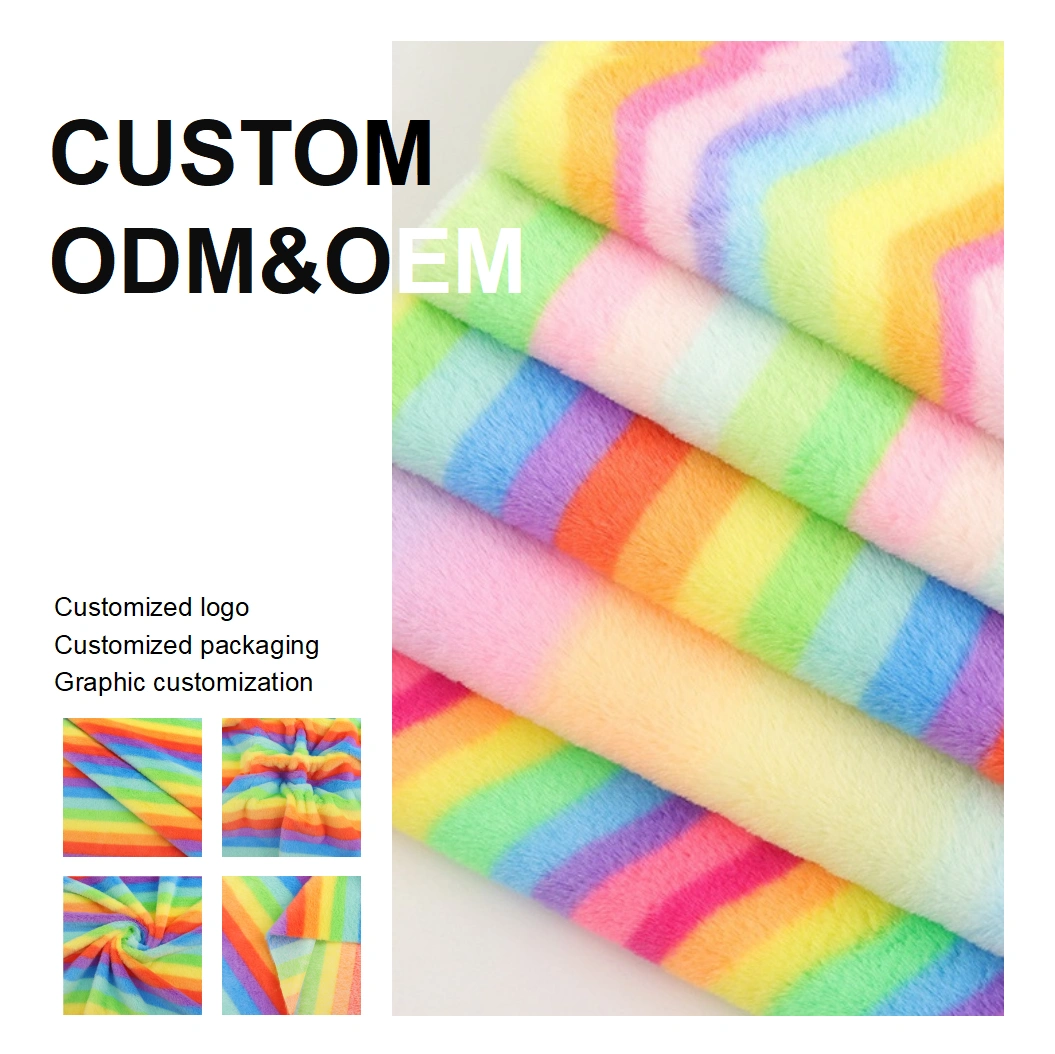 New Product Colorful Rainbow Wavy Stripes Fur Fabric Faux Rabbit Fur Fabric for Children's Clothing Scarf Toy Blanket Fabric