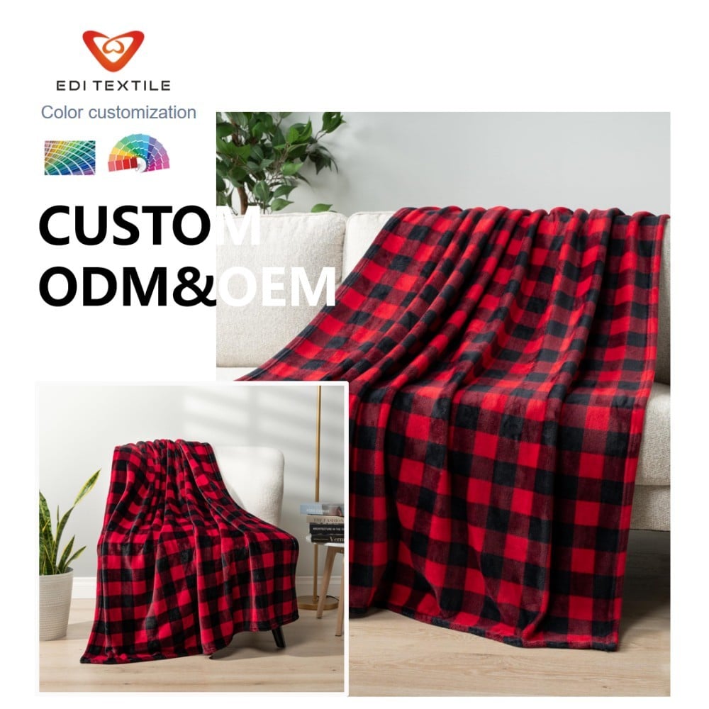 Custom Printed Buffalo Plaid Flannel Throw Blanket for Bedroom Sofa Couch Home Decor 
