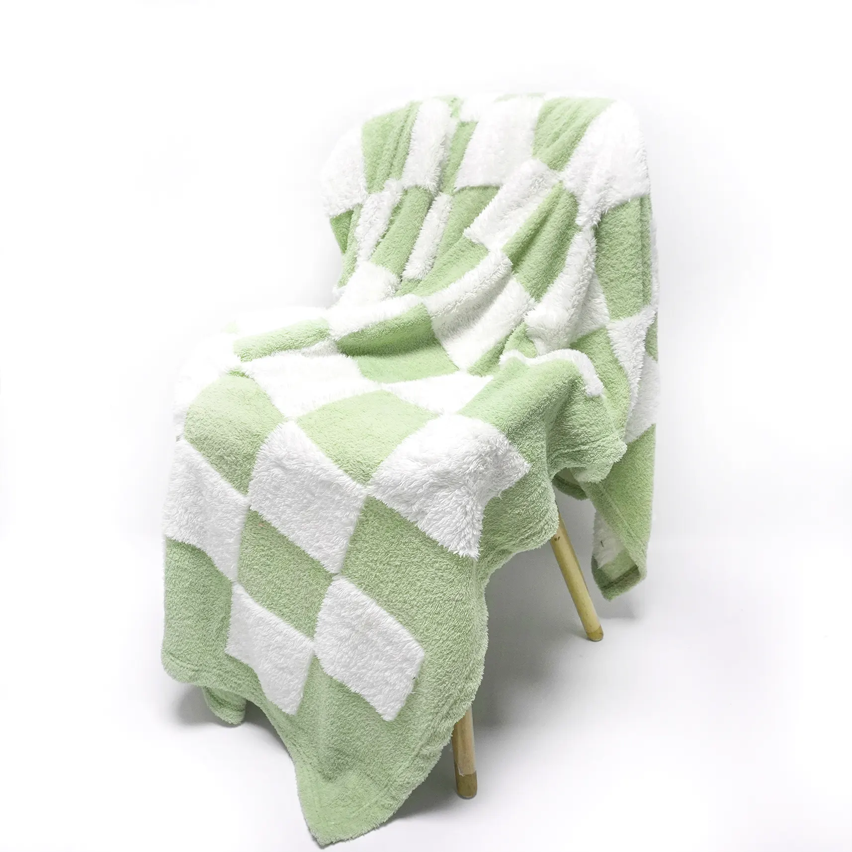 Green And White Cationic Sherpa Fleece Blanket manufacture