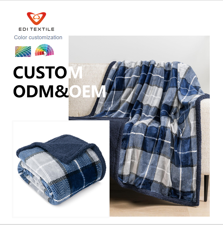 custom double layer printed flannel sherpa blanket throw blanket for sofa bed living room boho home decor-3