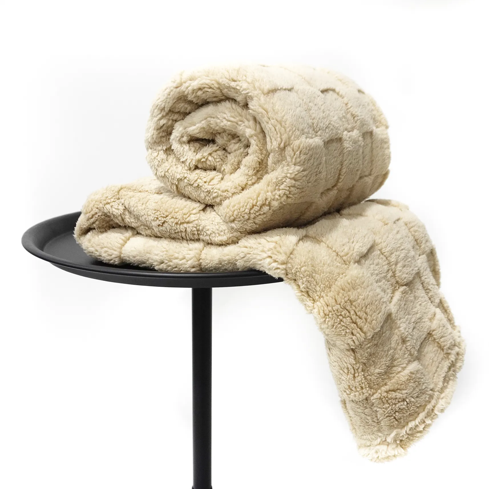Camel Checkerboard Jacquard Sherpa Fleece Blanket supplier