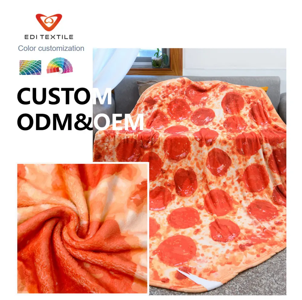 Round Pepperoni Pizza Print Flannel Throw Blanket Round Pepperoni Pizza Print Flannel Throw Blanket