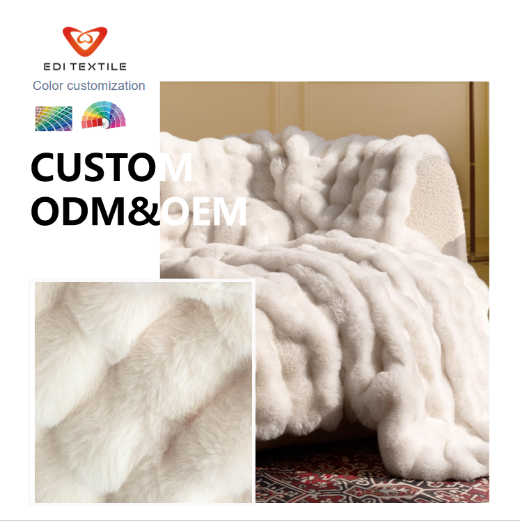 Soft Customizable Faux Rabbit Fur Flannel Blanket | Bubble Plush Throw for Couch, Bed & Home