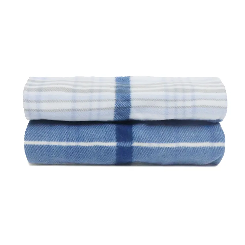 Blue Striped Checkered Printed Polar Fleece Fabric
