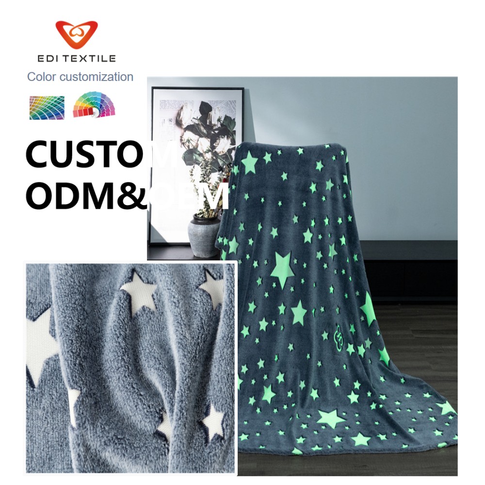 Night Star Custom Glow In The Dark Star Jacquard Flannel Blanket for Home Bedroom Indoor Daily Use Support ODM OEM Customization