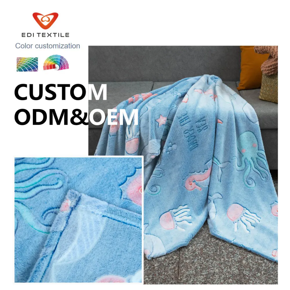 Custom Glow In The Dark Ocean Sea Animals Jacquard Flannel Blanket  for Wholesalers, Chain Supermarkets & Global Importers
