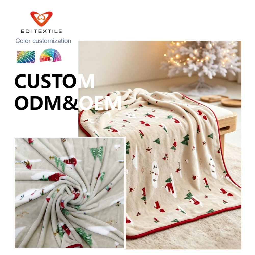 Custom Christmas Pattern Printed Flannel Blanket for Wholesalers and Chain Supermarkets
