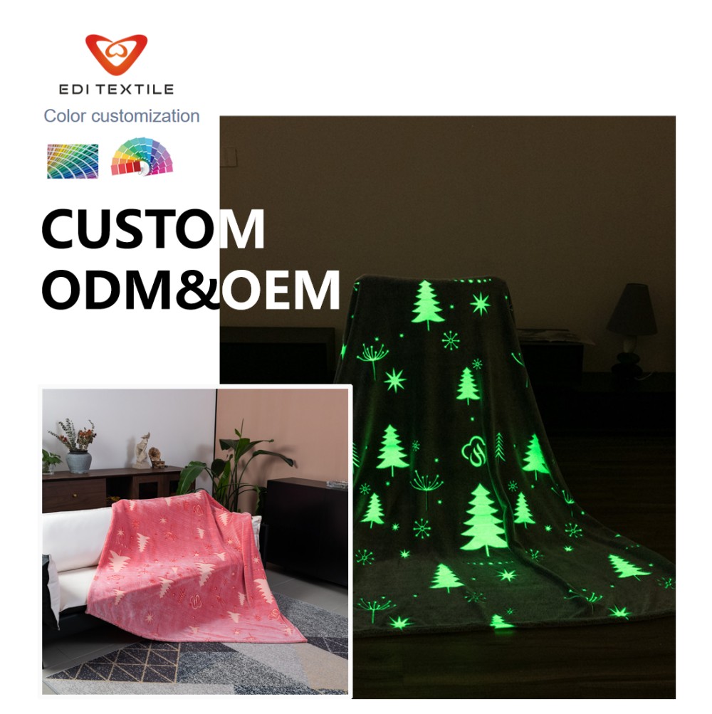 Custom Soft Glow In The Dark Christmas Tree Jacquard Flannel Blanket for holiday retail, importers and bulk home textile buyers
