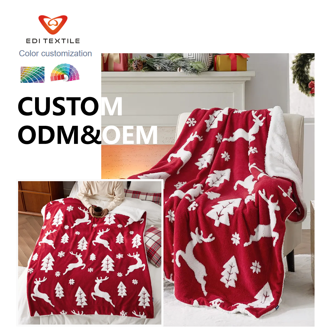 Christmas Printed Double Layer Flannel Sherpa Throw Blanket Home Decor for Wholesale