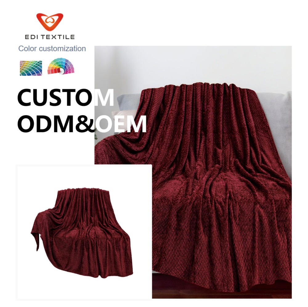 wholesale cream white grid jacquard cut flannel blanket ultra soft textured throw for medium large supermarkets-5