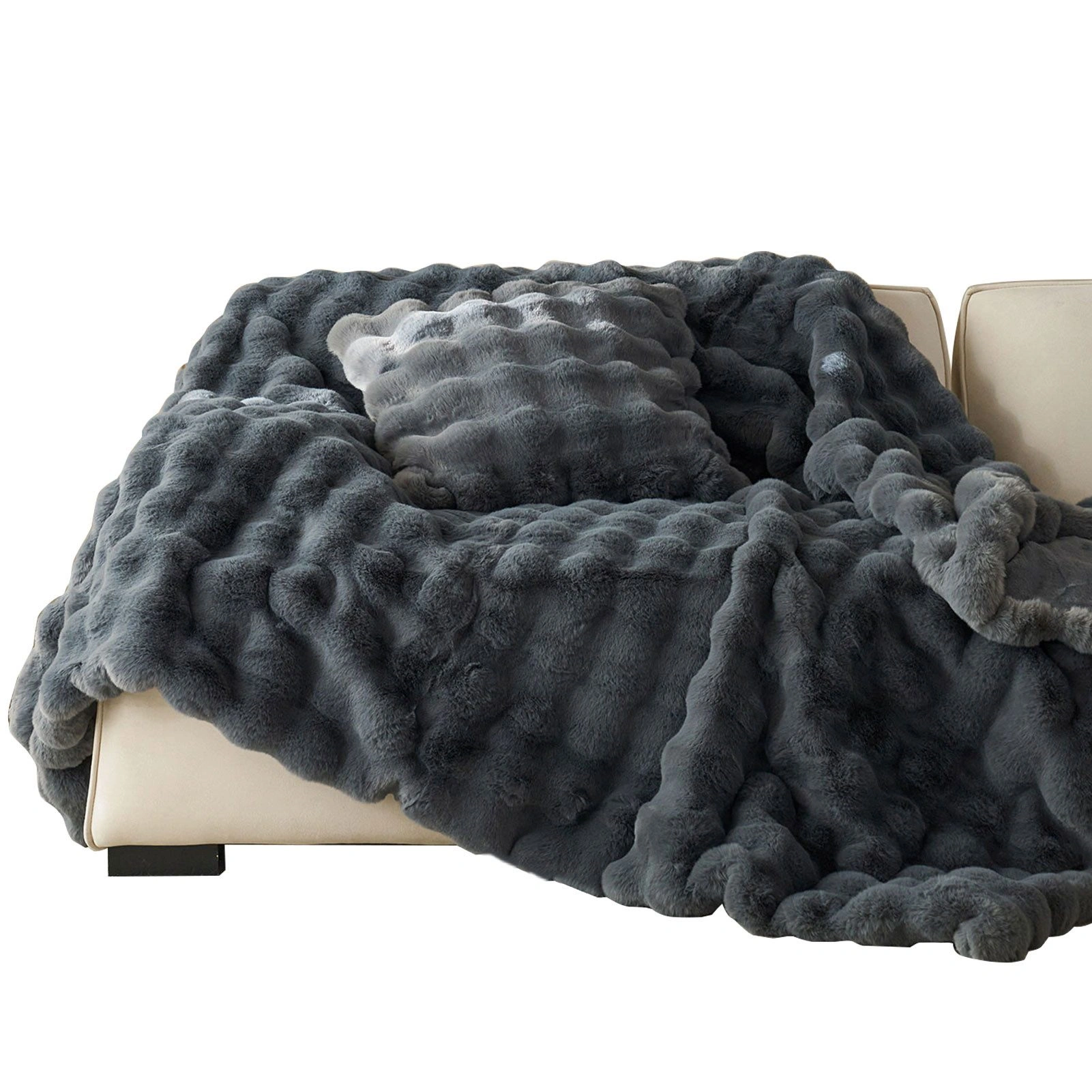 Luxury 100% Polyester Faux Fur Throw Blanket Super Soft Comfortable for Winter Knitted for Bedroom Use Bubble Fleece Blanket