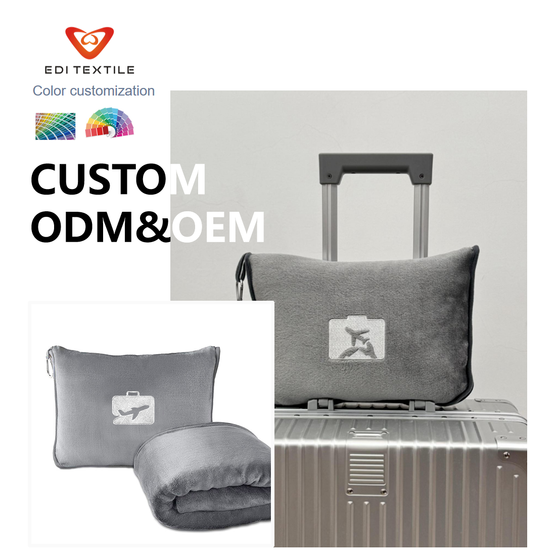 Factory Direct Wholesale 2-in-1 Portable Flannel Travel Blanket with Integrated Pillow Custom OEM ODM Print/ Embroidered Logo Bulk Travel Blanket for Chain Supermarket Travel Section