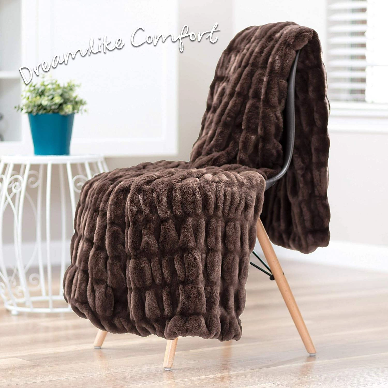 Rabbit Faux Double Sided Ruched Faux Fur Throw Blankets Luxurious Soft Reversible Fur Mink Blanket